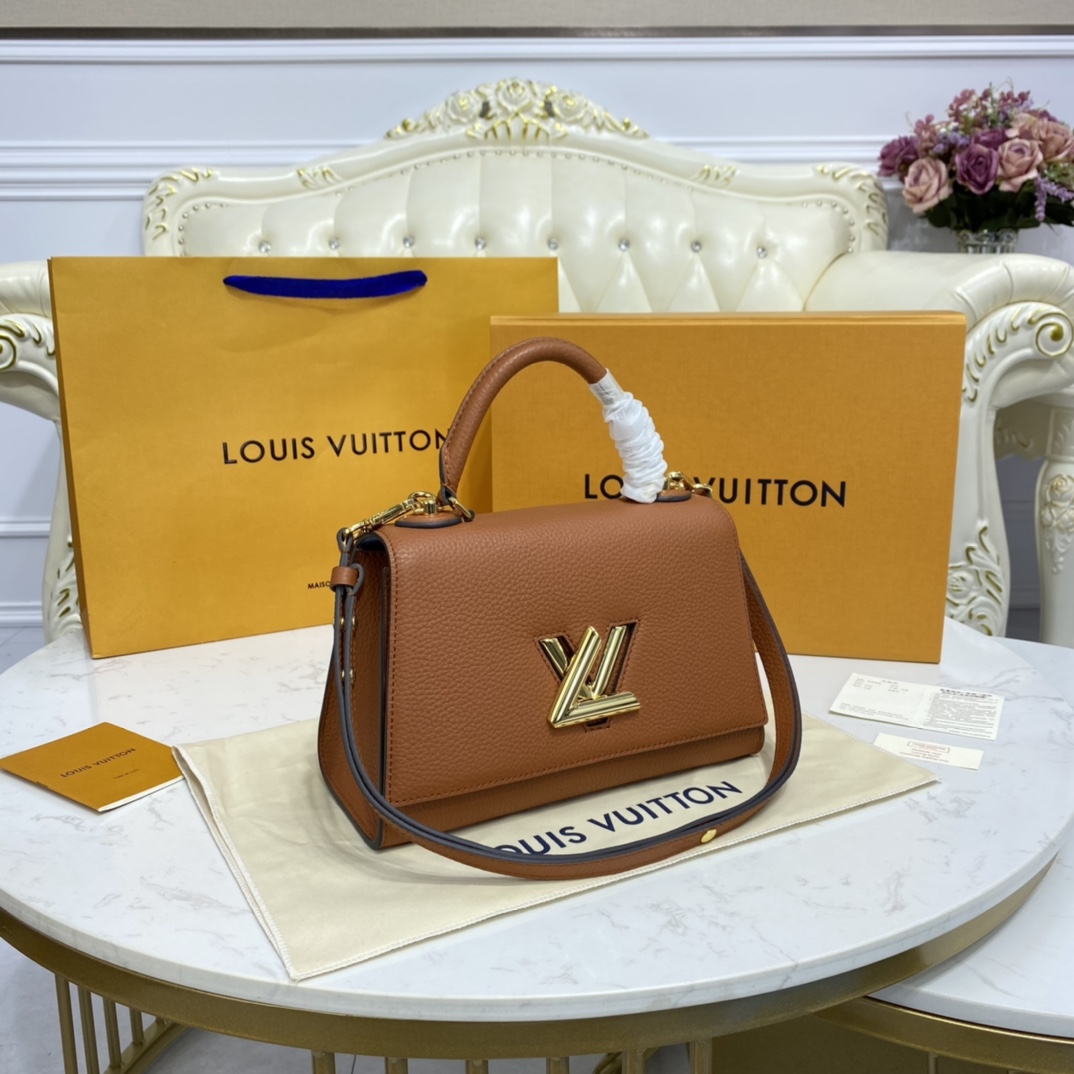 Louis Vuitton TWIST One Handle PM Handbag Taurillon Leather M57897 Caramel Brown